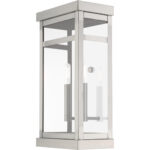 9.25 inch 2 Light Brushed Nickel Outdoor Wall Lantern with Clear Glass Shade-Lighting LumensLantern