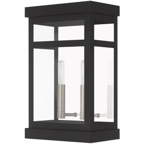 9.25 inch 2 Light Black Outdoor Wall Lantern with Clear Glass Shade-Lighting LumensLantern