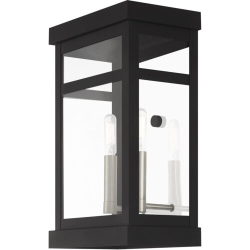 9.25 inch 2 Light Black Outdoor Wall Lantern with Clear Glass Shade-Lighting LumensLantern