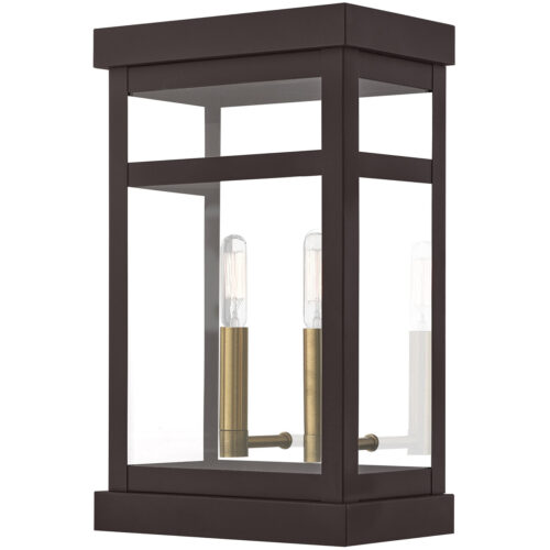 9.25 inch 2 Light Bronze Outdoor Wall Lantern with Clear Glass Shade-Lighting LumensLantern