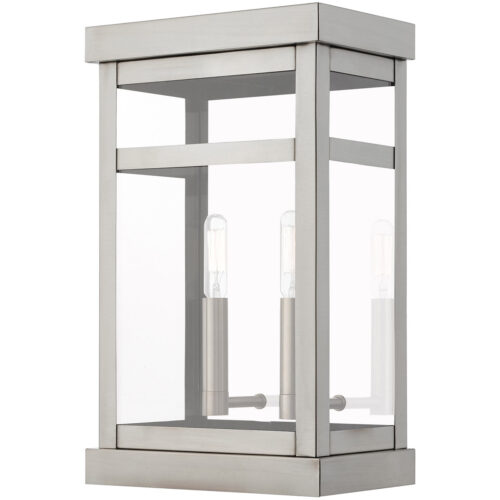 9.25 inch 2 Light Brushed Nickel Outdoor Wall Lantern with Clear Glass Shade-Lighting LumensLantern