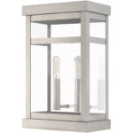 9.25 inch 2 Light Brushed Nickel Outdoor Wall Lantern with Clear Glass Shade-Lighting LumensLantern