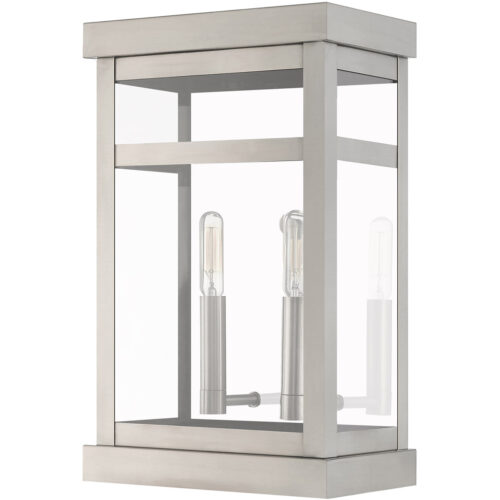 9.25 inch 2 Light Brushed Nickel Outdoor Wall Lantern with Clear Glass Shade-Lighting LumensLantern