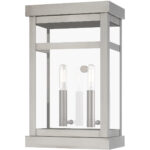 9.25 inch 2 Light Brushed Nickel Outdoor Wall Lantern with Clear Glass Shade-Lighting LumensLantern