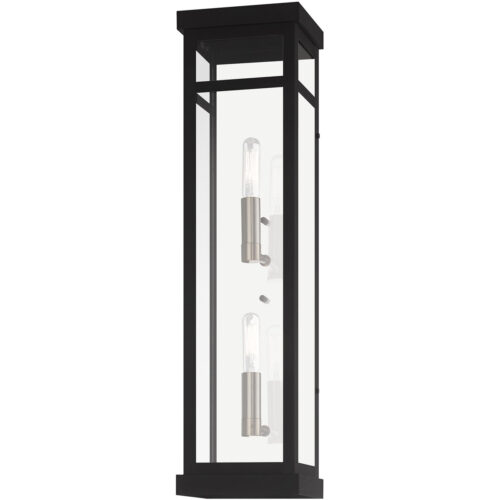 5.5 inch 2 Light Black Outdoor Wall Lantern with Clear Glass Shade-Lighting LumensLantern