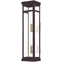 5.5 inch 2 Light Bronze Outdoor Wall Lantern with Clear Glass Shade-Lighting LumensLantern