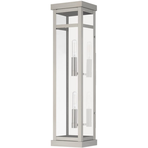 5.5 inch 2 Light Brushed Nickel Outdoor Wall Lantern with Clear Glass Shade-Lighting LumensLantern