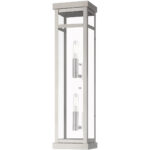 5.5 inch 2 Light Brushed Nickel Outdoor Wall Lantern with Clear Glass Shade-Lighting LumensLantern