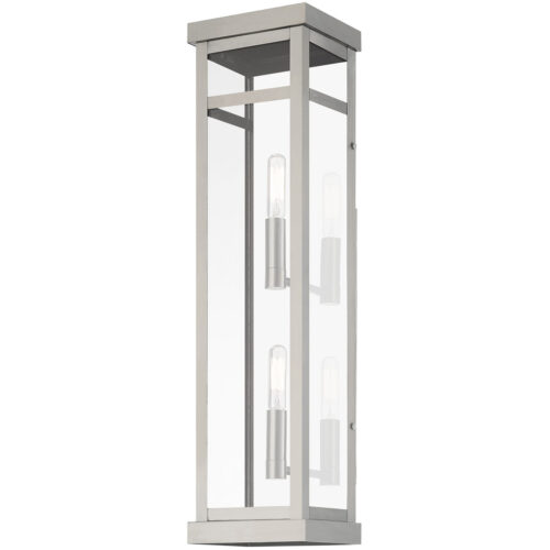 5.5 inch 2 Light Brushed Nickel Outdoor Wall Lantern with Clear Glass Shade-Lighting LumensLantern