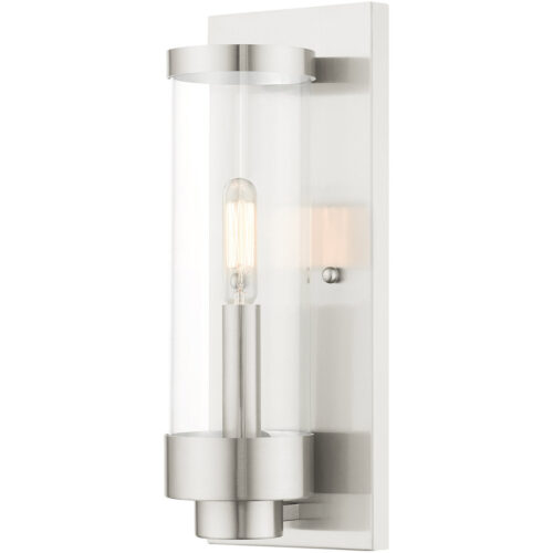 4.75 inch 1 Light Brushed Nickel Outdoor ADA Wall Lantern with Clear Glass Shade-Lighting LumensLantern