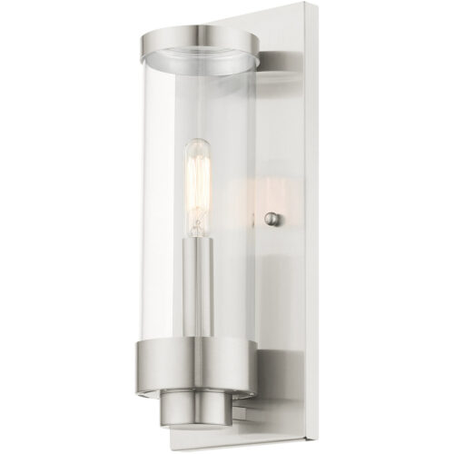 4.75 inch 1 Light Brushed Nickel Outdoor ADA Wall Lantern with Clear Glass Shade-Lighting LumensLantern