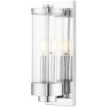 5.25 inch 2 Light Polished Chrome Outdoor Wall Lantern with Clear Glass Shade-Lighting LumensLantern