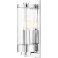 5.25 inch 2 Light Polished Chrome Outdoor Wall Lantern with Clear Glass Shade-Lighting LumensLantern