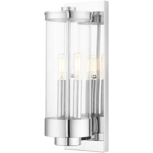 5.25 inch 2 Light Polished Chrome Outdoor Wall Lantern with Clear Glass Shade-Lighting LumensLantern