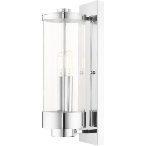 5.25 inch 2 Light Polished Chrome Outdoor Wall Lantern with Clear Glass Shade-Lighting LumensLantern