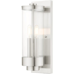 5.25 inch 2 Light Brushed Nickel Outdoor Wall Lantern with Clear Glass Shade-Lighting LumensLantern