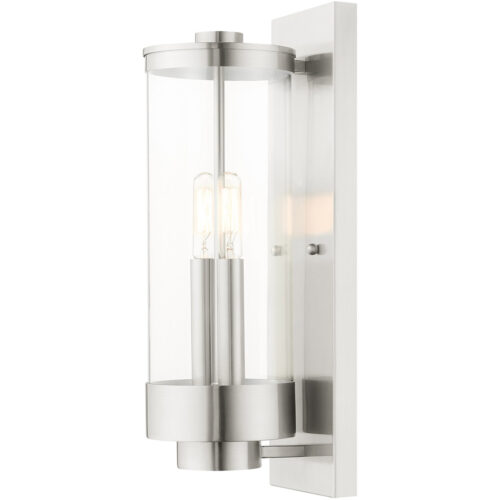 5.25 inch 2 Light Brushed Nickel Outdoor Wall Lantern with Clear Glass Shade-Lighting LumensLantern