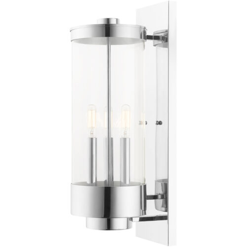 6.375 inch 3 Light Polished Chrome Outdoor Wall Lantern with Clear Glass Shade-Lighting LumensLantern