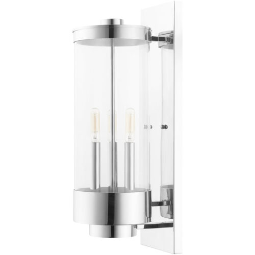 6.375 inch 3 Light Polished Chrome Outdoor Wall Lantern with Clear Glass Shade-Lighting LumensLantern