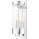 6.375 inch 3 Light Polished Chrome Outdoor Wall Lantern with Clear Glass Shade-Lighting LumensLantern