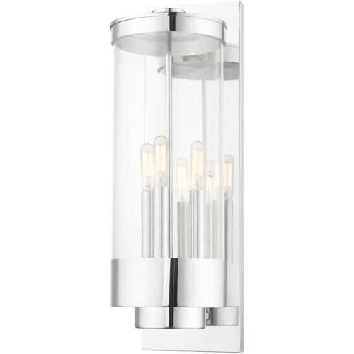 6.375 inch 3 Light Polished Chrome Outdoor Wall Lantern with Clear Glass Shade-Lighting LumensLantern