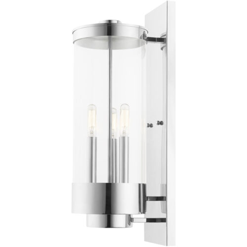 6.375 inch 3 Light Polished Chrome Outdoor Wall Lantern with Clear Glass Shade-Lighting LumensLantern