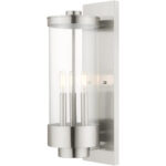 6.375 inch 3 Light Brushed Nickel Outdoor Wall Lantern with Clear Glass Shade-Lighting LumensLantern