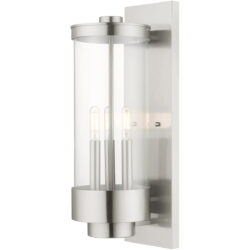 6.375 inch 3 Light Brushed Nickel Outdoor Wall Lantern with Clear Glass Shade-Lighting LumensLantern