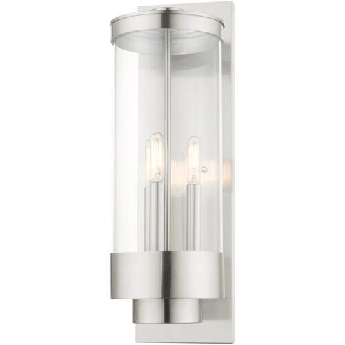 6.375 inch 3 Light Brushed Nickel Outdoor Wall Lantern with Clear Glass Shade-Lighting LumensLantern