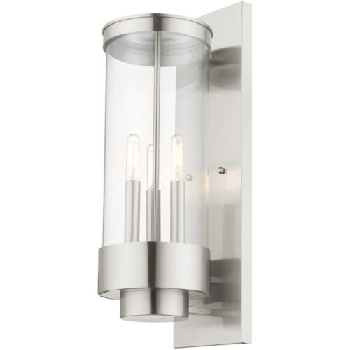 6.375 inch 3 Light Brushed Nickel Outdoor Wall Lantern with Clear Glass Shade-Lighting LumensLantern