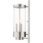 6.375 inch 3 Light Brushed Nickel Outdoor Wall Lantern with Clear Glass Shade-Lighting LumensLantern