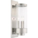 6.375 inch 3 Light Brushed Nickel Outdoor Wall Lantern with Clear Glass Shade-Lighting LumensLantern