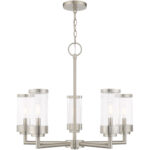 5 Light Brushed Nickel Outdoor Chandelier with Clear Glass Shade-Lighting LumensChandeliers