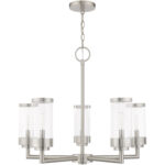 5 Light Brushed Nickel Outdoor Chandelier with Clear Glass Shade-Lighting LumensChandeliers