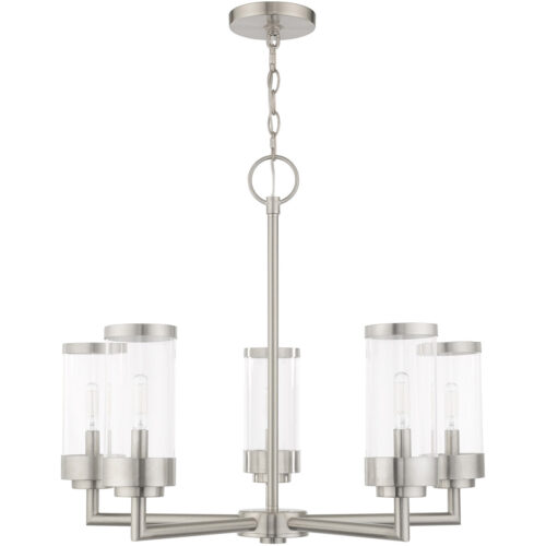 5 Light Brushed Nickel Outdoor Chandelier with Clear Glass Shade-Lighting LumensChandeliers