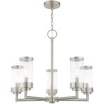 5 Light Brushed Nickel Outdoor Chandelier with Clear Glass Shade-Lighting LumensChandeliers