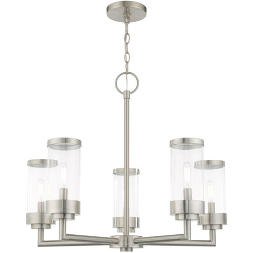 5 Light Brushed Nickel Outdoor Chandelier with Clear Glass Shade-Lighting LumensChandeliers