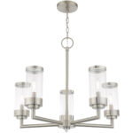 5 Light Brushed Nickel Outdoor Chandelier with Clear Glass Shade-Lighting LumensChandeliers