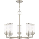 5 Light Brushed Nickel Outdoor Chandelier with Clear Glass Shade-Lighting LumensChandeliers