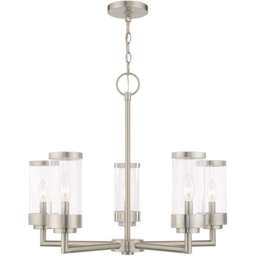 5 Light Brushed Nickel Outdoor Chandelier with Clear Glass Shade-Lighting LumensChandeliers