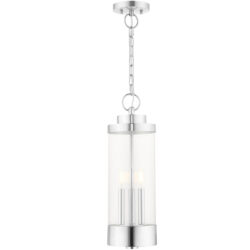 3 Light Polished Chrome Outdoor Pendant Lantern with Clear Glass Shade-Lighting LumensLantern