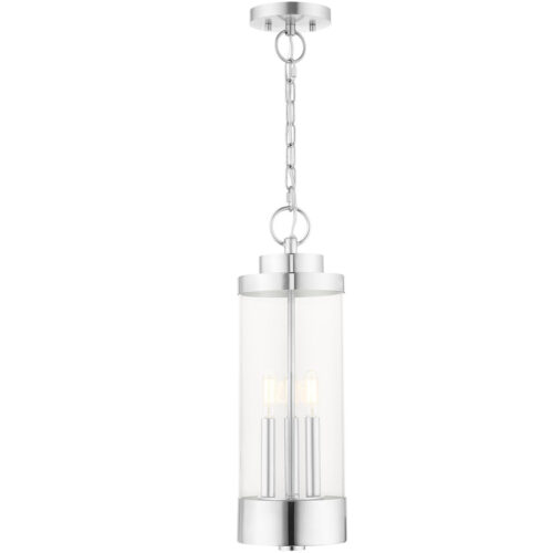 3 Light Polished Chrome Outdoor Pendant Lantern with Clear Glass Shade-Lighting LumensLantern