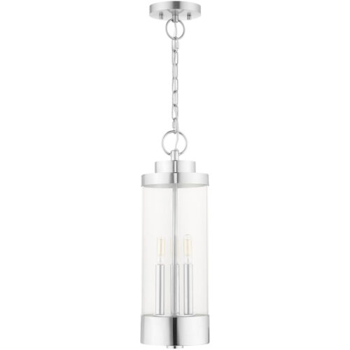 3 Light Polished Chrome Outdoor Pendant Lantern with Clear Glass Shade-Lighting LumensLantern