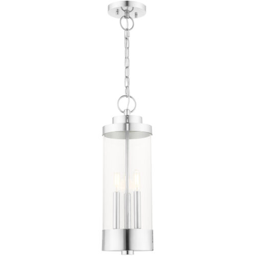 3 Light Polished Chrome Outdoor Pendant Lantern with Clear Glass Shade-Lighting LumensLantern