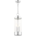 3 Light Polished Chrome Outdoor Pendant Lantern with Clear Glass Shade-Lighting LumensLantern