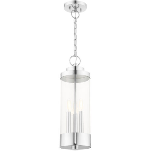 3 Light Polished Chrome Outdoor Pendant Lantern with Clear Glass Shade-Lighting LumensLantern