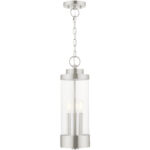 3 Light Brushed Nickel Outdoor Pendant Lantern with Clear Glass Shade-Lighting LumensLantern