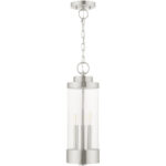 3 Light Brushed Nickel Outdoor Pendant Lantern with Clear Glass Shade-Lighting LumensLantern