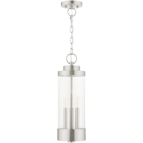 3 Light Brushed Nickel Outdoor Pendant Lantern with Clear Glass Shade-Lighting LumensLantern