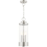 3 Light Brushed Nickel Outdoor Pendant Lantern with Clear Glass Shade-Lighting LumensLantern